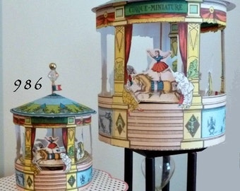 French Circus Carousel Miniature Rotates design Mechanical 986 Small or 987 Large - Made in USA