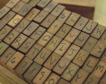 Handwriting Alphabet Stamp Set - Vintage Stamp Set - Wooden Rubber Stamp Set - Alphabet Number Symbol Stamps - 70 pieces - WR002