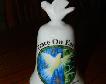 Vintage Peace On Earth~Ceramic Bell w/a Dove Decoration For the Handle~Collectible Bell~Wedding~Christmas Gift~