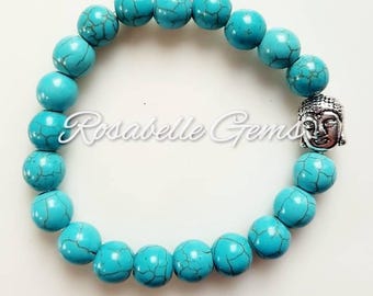 Turquoise Bracelet, Turquoise Jewellery, December Birthstone, December Birthday, Birthday Gift, Boho Jewelry, Chunky Bracelet, Crystal, Gift