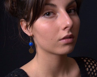 Earrings - bronze earrings - Blue Pearl glass beads dangling earrings - dangle earrings