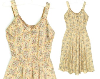 40s sun dress * 1940s dress * vintage sundress * butter cream summer dress * xxs / xs