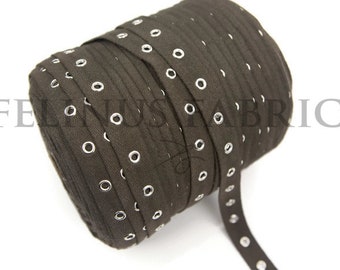 Dark Olive Brown Grommet Tape with Nickel Eyelet Cotton Twill Tape on Trim by the yard ATN00536