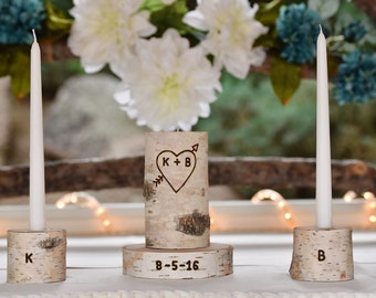 Wedding Unity Candle, Unity Candle, Personalized Unity Candle Set with Wedding Date, Rustic Birch Unity Candle