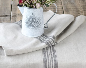 Burlap table runner, Rustic runner, Grain sack style, Farmhouse runner, Rough linen, Black stripe table runner, Christmas table runner