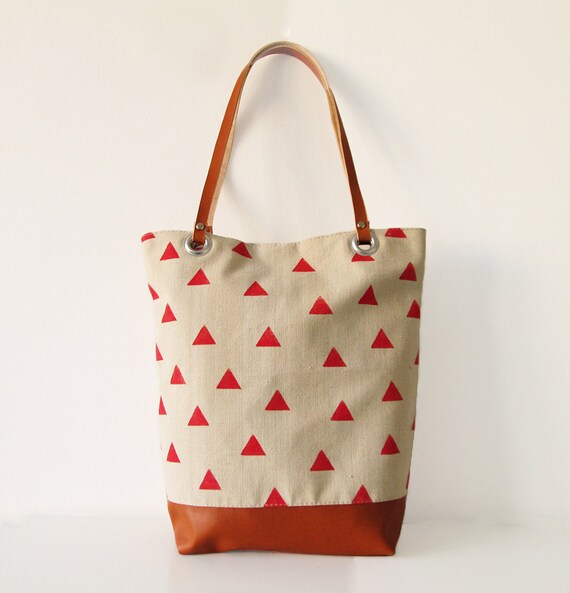 Canvas Tote bag Geometry Red Triangles Book bag Shopping