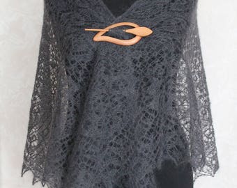 Knitted Shawl, Lace Shawl, Handmade Shawl, Womens Shawl, Grey Shawl, Hand Knitted Shawl, Woman Shawl Gift
