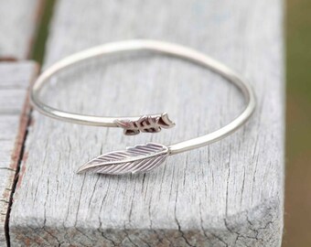 Sterling Silver Asian Leaf Bracelet Cuff Bangle