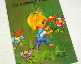 Vintage Get Well Card, Retro, Big Eyes, Wonderful World, Unused Greeting Card With Envelope, Green (364-14)