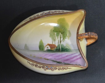 Unique Nippon Nappy Dish with Finger Handle & Moriage