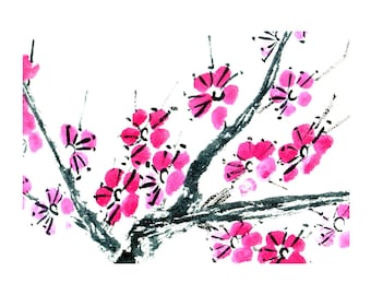 Plum Blossom-Pink-Set of five notecards