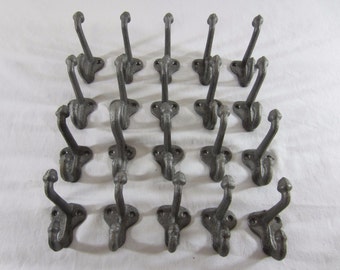 20 Cast Iron Acorn hooks silver 2 1/2" long hook coat hat hall tree hanger door jacket cool garment kitchen cabin hook lot of 20