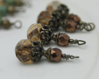 Copper Crystal Rondelle and Copper Beaded Dangle Charm Drop Pendant, Earring Dangle