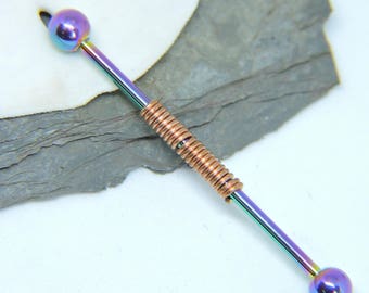 Industrial Barbell - Rainbow Industrial Ear Jewelry - Double Pierced Earring - Choose Wire Wrap Color - 1 1/2" 14 Gauge - Made to Order
