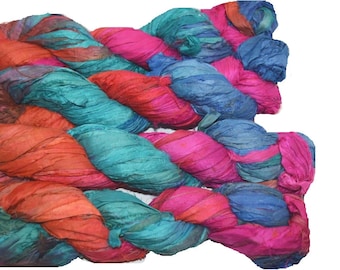 10 yards Red Blue Pink Sari Pure Silk Ribbon Yarn for tassels Fair Trade