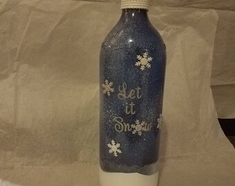 Let it Snow lighted wine bottle