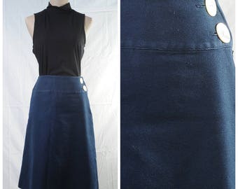 Vintage navy A-line skirt with big decorative buttons