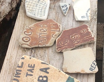Brown Sea Pottery Bundle, Beach Pottery Bundle, Scottish Sea Pottery, Scottish Beach Pottery, Beach Pottery Pieces, Sea Pottery with words