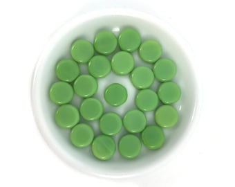 Green Coin Bead, Czech Glass Bead, Two Hole, Flat Round Bead, Pressed Bead, Bohemian, Spacer, Bulk, Wholesale, 50pcs, 1033F