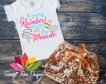 Pretty Rainbow mixed with A little Tornado SVG, DXF, Summer, Little Miss, Girl Shirt, Rainbow Baby Shirt cut file, silhouette cameo, cricut