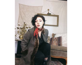 Vintage Glam wool coat with faux fur trimming 1960s-70s