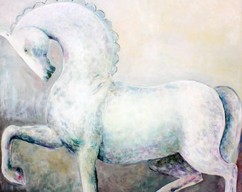 GREY HORSE original oil on canvas painting large art modern artwork by Elisaveta Sivas home decoration