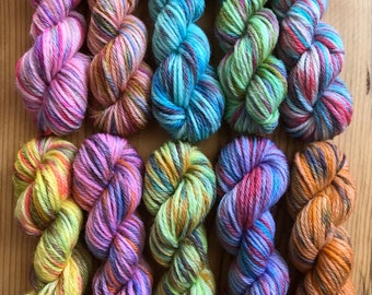 Hand Dyed Sock Yarn Mini Skein Set #156 -- 10 Mini Skeins/25 Yards Each