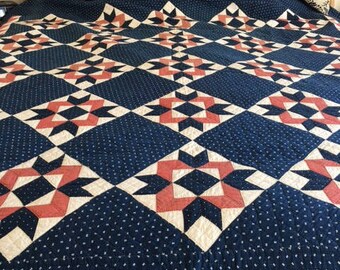 Beautiful "Star of Mary Quilt" Red White and Blue Handmade Quilt from Pennsylvania