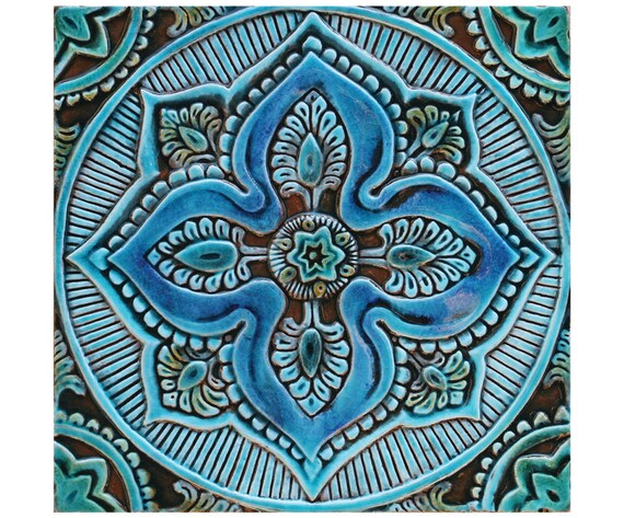 Garden decor with mandala design Outdoor wall art Ceramic