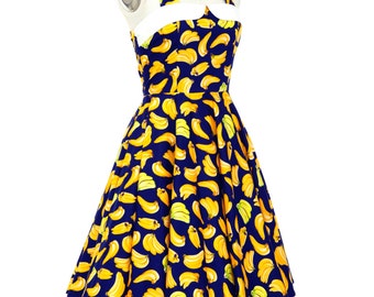 Banana Dress Fruit Dress Tropical Dress Beach Dress Sun Dress Party Dress Summer Dress Pin Up Dress Retro Dress Regular & Plus Size Dress