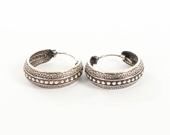 Sterling Silver Oxidised Hooped Earrings