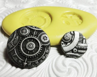 STEAMPUNK GEARS Duo Flexible Silicone Push Mold for Resin Wax Fondant Clay Fimo Ice 3703