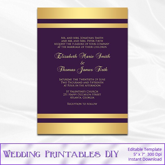 Items similar to Purple and Gold Wedding Invitation
