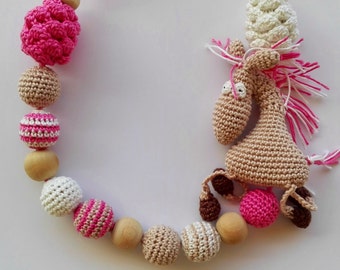 Chew crochet necklace Teething pink beads Nursing necklace Sensory toy Baby shower gift Eco friendly toys Breastfeeding toy