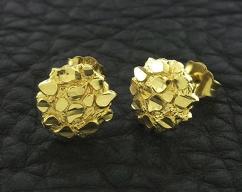 Yellow Gold Nugget Stud Earrings, Nugget Earrings, 14k Gold Nugget Earrings, Gold Nugget Stud Earrings, Round Nugget Earrings
