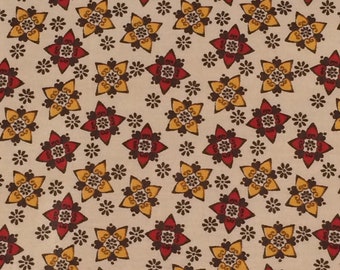 Vintage Cotton Fabric / Mid Century Cotton Fabric / Retro Cotton Fabric / Red and Yellow Floral Fabric / Vintage Cotton Fabric / Quilting