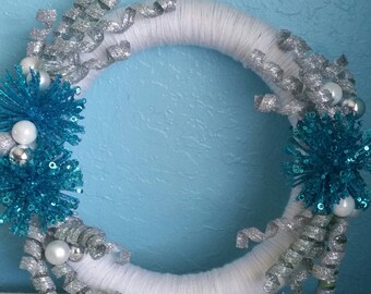 Winter Yarn Wreath ~ Turquoise and Silver