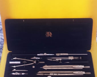 Vintage Drafting Set, Vintage Compasses, Original RICHTER KOPERNIKUS VII Drafting Set from 14 pieces ,,German Compasses, German drafting set