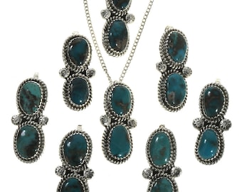 Native American Bisbee Turquoise Silver Pendant Necklace