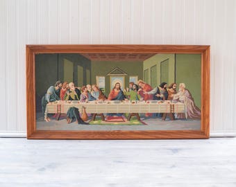 Vintage Paint by Numbers Last Supper Huge Jesus Painting Framed - Large Retro Art