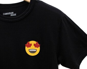 Maple Leaf Eyes Emoji Bamboo T-Shirt - Black