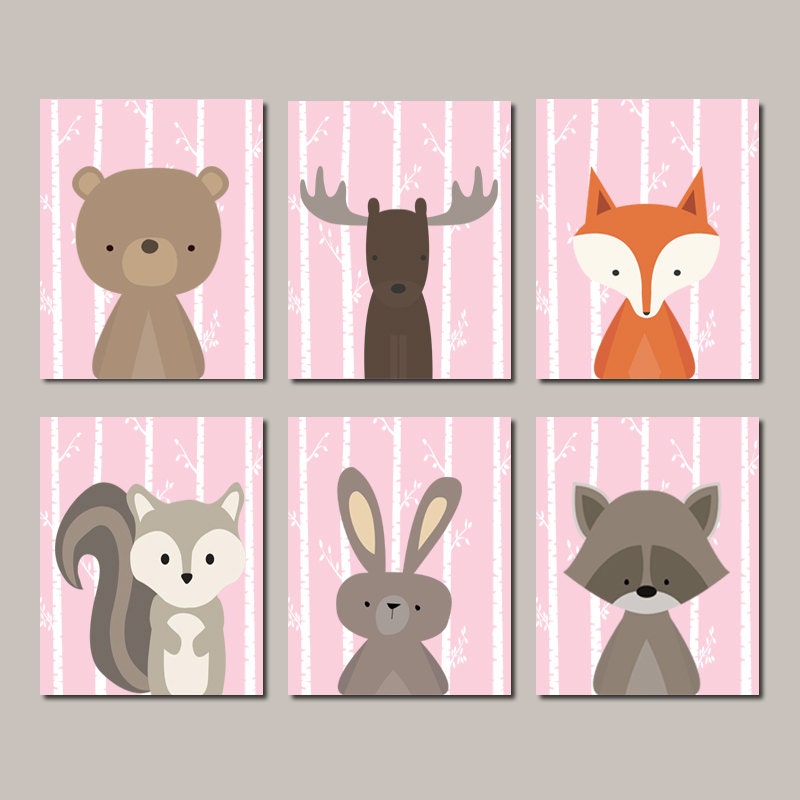 Woodland Nursery Woodland Animals Wall Art Baby Girl Nursery