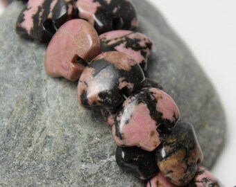 Six RARE Pink Rhyolite Zuni Style Bear Fetish Beads Sparkling Black Speckled Gemstone Southwestern Desert Totem Animal Woodland Rustic Gray