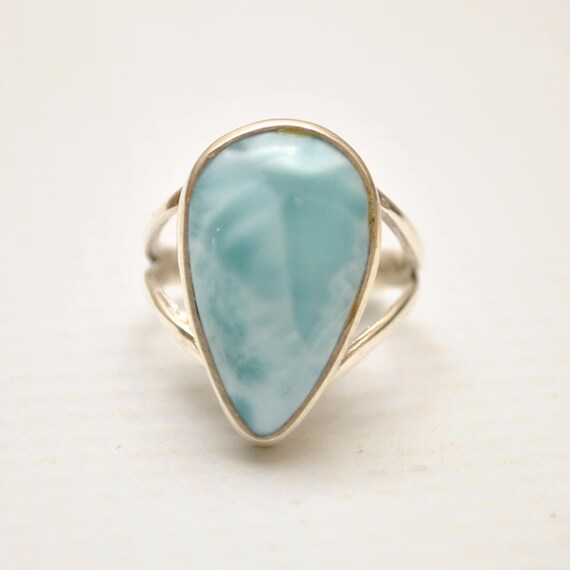 Sterling Silver Larimar Teardrop Ring Sz 6 #9350