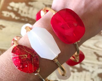 Red Wire Bangle, Red Bangle, Red Acrylic Bangle, Bourbon and Boweties Inspired, UGA Bangle, Red Bead Bangle, Valentine's Bangle