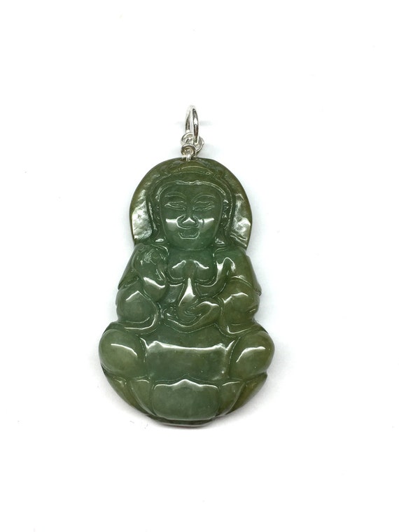 Jade Buddha Pendant Jade Guan Yin Pendant Carved Green Jade