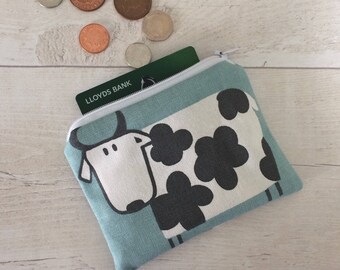 Cow purse, blue cow money purse, cow design coin purse, money pouch, small zipper pouch, coin pouch, blue pouch, card wallet, gift
