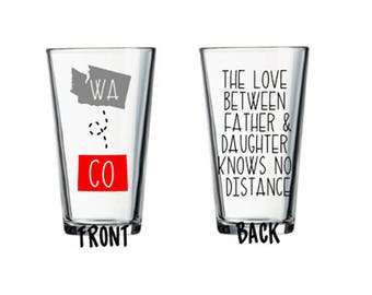Father Daughter Love Long Distance States Father's Day Gift Custom Pub Pint Glass