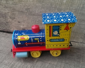 Vintage Russian Mechanical Toy, Funny Tin Toy Train, Metal Toy Train, Collectible Toy