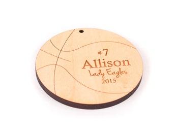 personalized basketball wooden ornament - custom holiday gift for basketball teams, players, and coaches